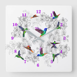 Relógio Quadrado Clock de Aves primavera - Aves Hummingbird