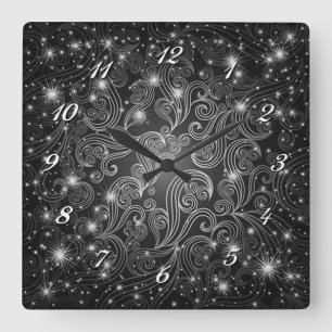 Relógio Quadrado Clock de Muralha Celestial Preto e Branco