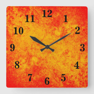 Relógio Quadrado Clock de Parede Acrínica Vermelho Amarelo Laranja