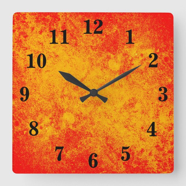 Relógio Quadrado Clock de Parede Acrínica Vermelho Amarelo Laranja (Frente)