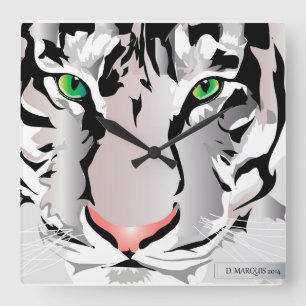RELÓGIO QUADRADO CLOCK PERSONALIZADO - TIGER-WHITE/CINZA