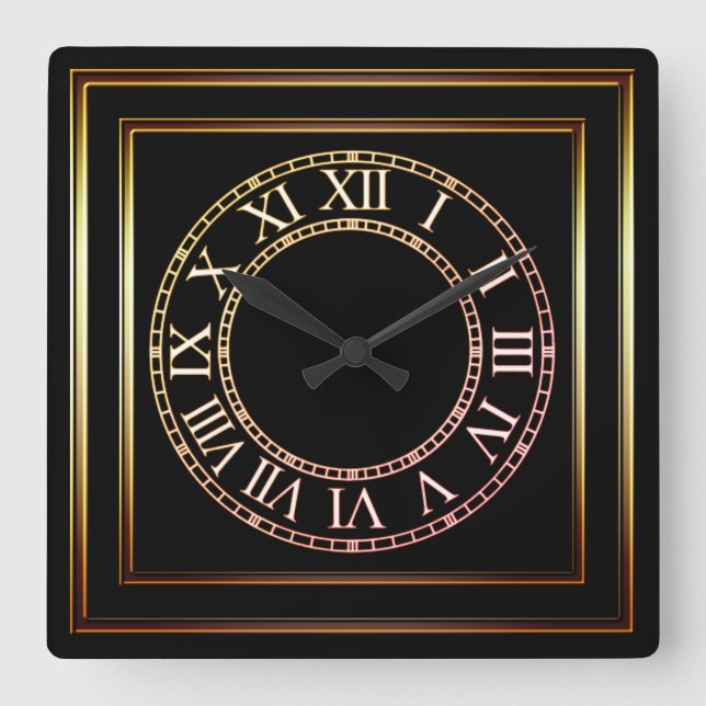 Relógio Quadrado Clock preto de quadro de cobre simples 2 (Frente)
