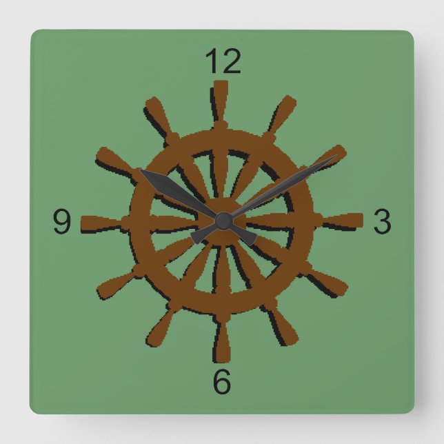Relógio Quadrado Clock - Ship Helm (brown) (Frente)
