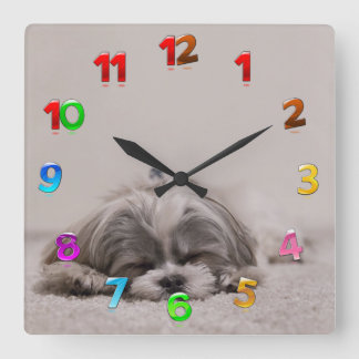 Relógio Quadrado Clock Shitzu Dormindo, Cão Dormindo