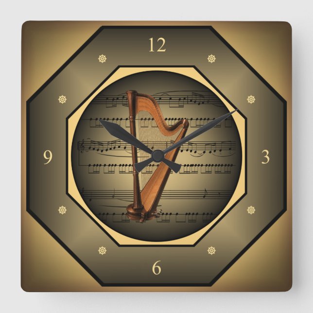Relógio Quadrado Clock-tagon ~ Harp ~ Sheet Music ~  (Frente)