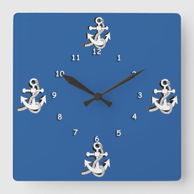 Relógio Quadrado Clock - White Anchors (Frente)