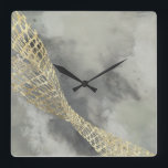 Relógio Quadrado Cloud Matrix<br><div class="desc">Cloud Matrix II by Jennifer Goldberger. Features a gold,  mesh-like shape against a contrasting cloud-like grey background.</div>