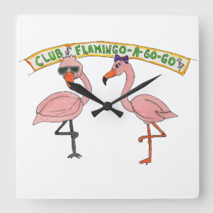 Relógio Quadrado Club Flamingo a Go-Go