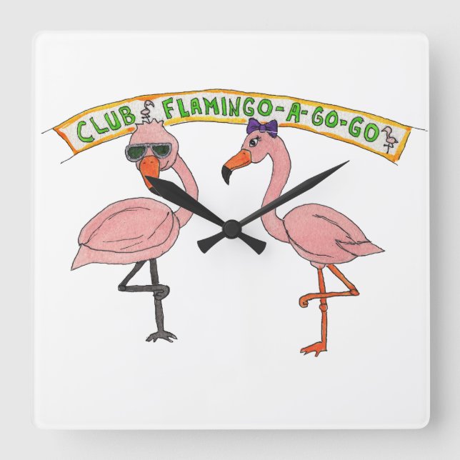Relógio Quadrado Club Flamingo a Go-Go (Frente)