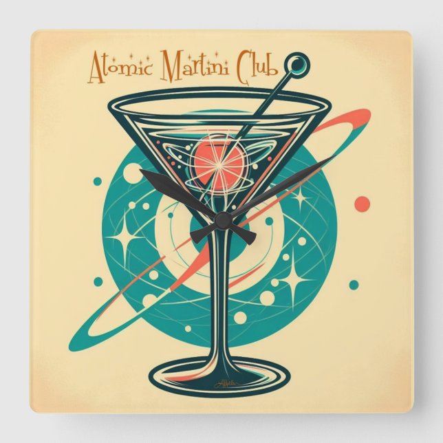 Relógio Quadrado Clube Martini Atômico Era Espacial (Frente)