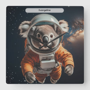Relógio Quadrado Coala Astronauta Espaço Surreal Animal Personaliza