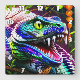 Relógio Quadrado Cobra Cobra com turquesa vibrante e escalas azuis