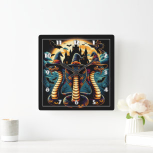 Relógio Quadrado Cobras de Halloween em trajes assustadores no crep