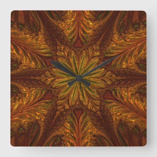 Relógio Quadrado Cobre brilhante do metallizer e folhas de vidro do (Frente)