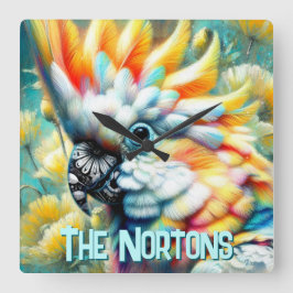 Relógio Quadrado Cockatoo Bird Yellow Poppies Personalized