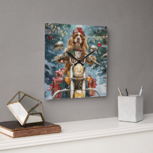 Relógio Quadrado Cocker Spaniel Dog Andando na Motocicleta