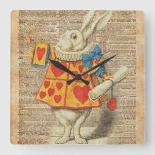 Relógio Quadrado Coelho branco Alice em trabalhos de arte do