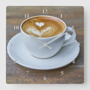 Relógio Quadrado Coffee Cup Latte Kitchen
