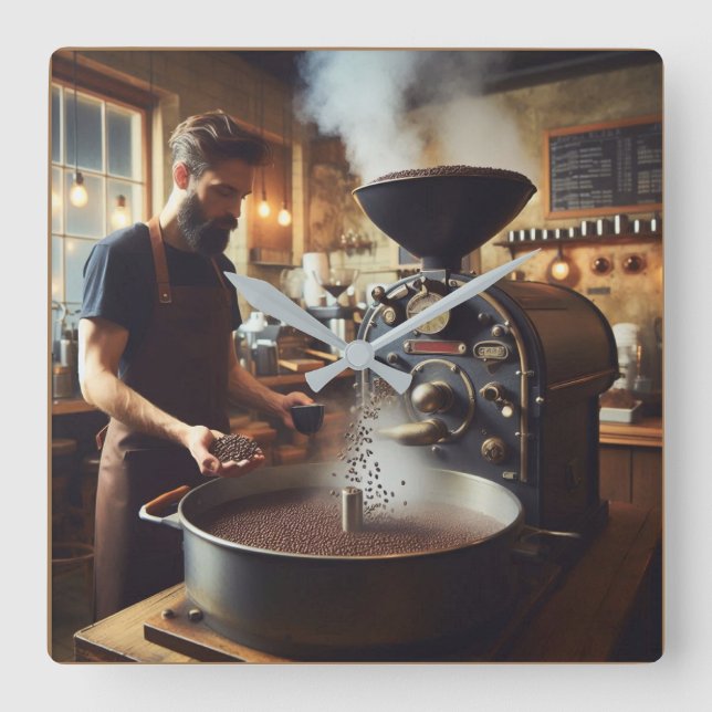 Relógio Quadrado Coffee Roaster (Frente)