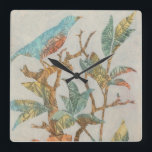 Relógio Quadrado Colagem Aviária I<br><div class="desc">Animais</div>