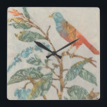 Relógio Quadrado Colagem Aviária II<br><div class="desc">Animais</div>