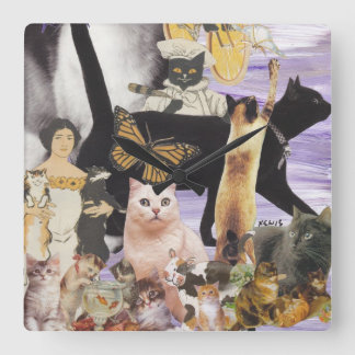 Relógio Quadrado Colagem bonito 4 do gato