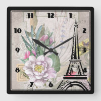 Colagem de Flores Vintage e Desenho de Torre Eiffe