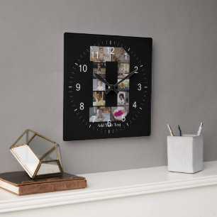 Relógio Quadrado Colagem de Fotografias com design Carta D