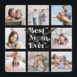 Relógio Quadrado Colagem de Fotografias legal Personalizada da Melh<br><div class="desc">Personalize com o ano estabelecido e mostre à melhor mãe o quanto você a ama com este moderno e legal relógio de oito fotos na parede de colagem com a moda, a tipografia minimalista negra e ousada. Um presente de cozinha único e simples excelente para o Dia de as mães!...</div>