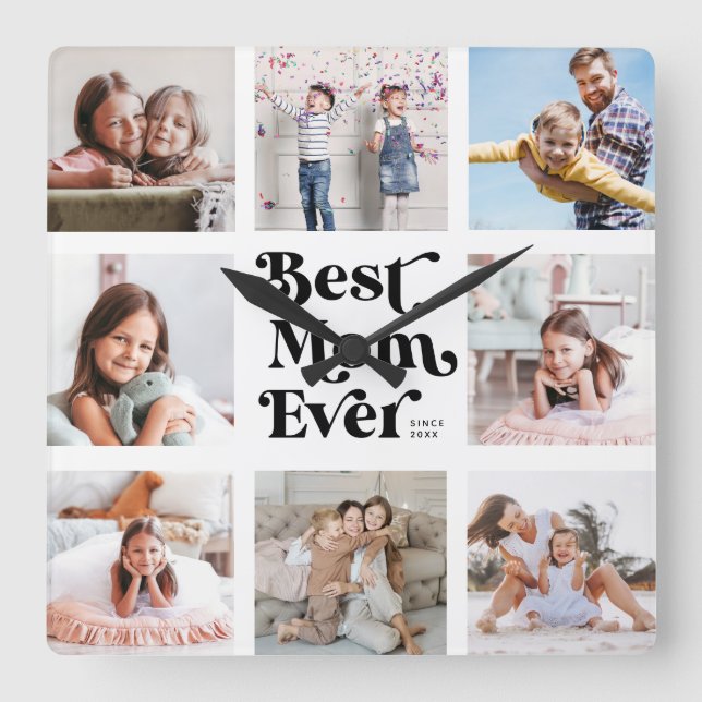 Relógio Quadrado Colagem de Fotografias legal Personalizada da Melh (Frente)