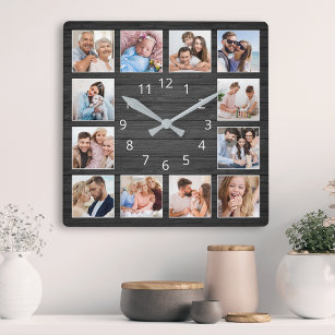 Relógio Quadrado Colagem de Fotografias Personalizada de Madeira Ne