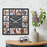 Relógio Quadrado Colagem de Fotografias Personalizada de Madeira Ne<br><div class="desc">Crie facilmente o seu próprio relógio de estilo elegante de prancha negra,  personalizado,  com fotos personalizadas. Para obter os melhores resultados,  recorte as imagens para o quadrado - com o ponto de foco no centro - antes de carregar.</div>