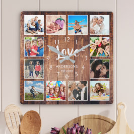 Relógio Quadrado Colagem de Fotografias Personalizada Farmhouse Rus