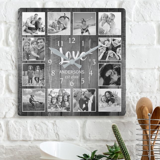 Relógio Quadrado Colagem de Fotografias Personalizada Farmhouse Rus (Criador carregado)