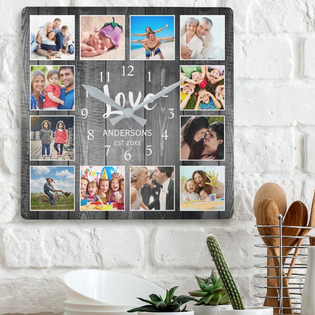 Relógio Quadrado Colagem de Fotografias Personalizada Farmhouse Rus (Criador carregado)