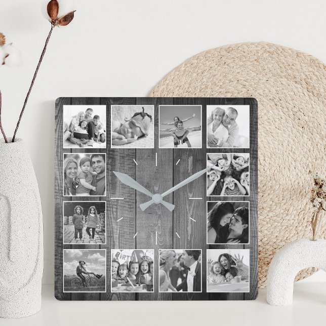 Relógio Quadrado Colagem de Fotografias Personalizada Farmhouse Rus (Criador carregado)