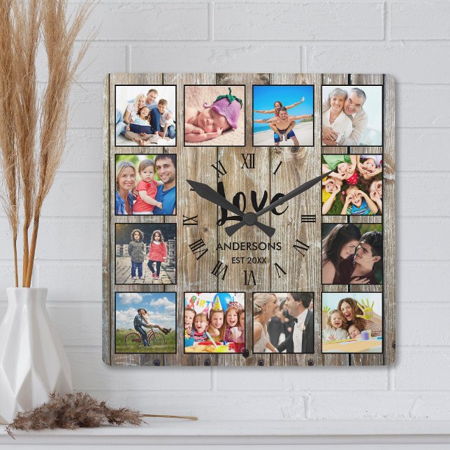 Relógio Quadrado Colagem de Fotografias Personalizada Farmhouse Rus (Criador carregado)