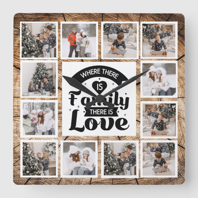 Relógio Quadrado Colagem de Fotografias Personalizadas Rustic Farmh (Frente)