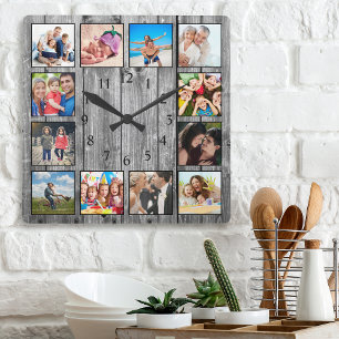 Relógio Quadrado Colagem de Fotografias Russas da Família Moderna