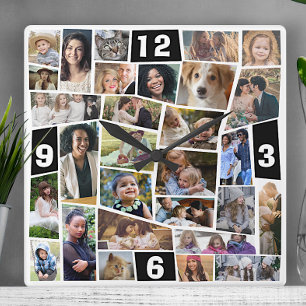 Relógio Quadrado Colagem de Fotos da Família 29 Fotos De Corte Fá