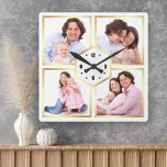 Relógio Quadrado Colagem de Fotos da Família de 4 Imagens Branca e<br><div class="desc">Carregue suas fotos favoritas para fazer seu próprio presente personalizado exclusivo de fotos de keepape.</div>