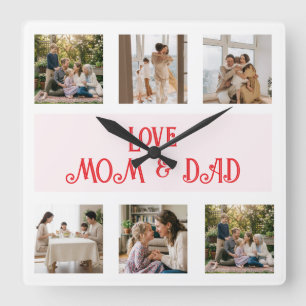 Relógio Quadrado Colagem de Fotos da Família Moderna Amor