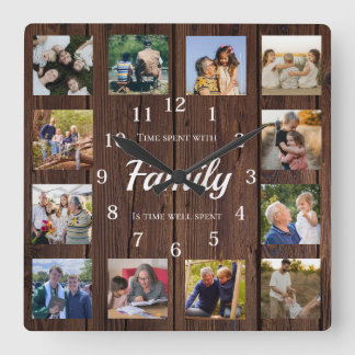 Relógio Quadrado Colagem de Fotos da Família Presente para Avós