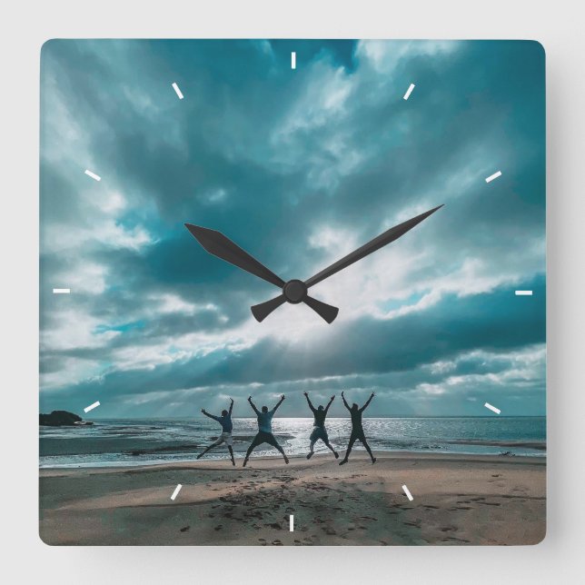 Relógio Quadrado Colagem de Fotos da Família Rustic Pictures (Frente)