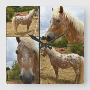 Relógio Quadrado Colagem de Fotos de Cavalos Appaloosa,