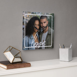 Relógio Quadrado Colagem de Fotos e Texto Personalizada