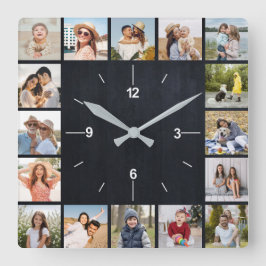 Relógio Quadrado Colagem de Fotos em Quadro Preto Falso