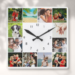 Relógio Quadrado Colagem de Fotos Personalizada da Família 12<br><div class="desc">Personalize com suas 12 fotos favoritas para criar um presente exclusivo. Projetado por Thisnotme©</div>