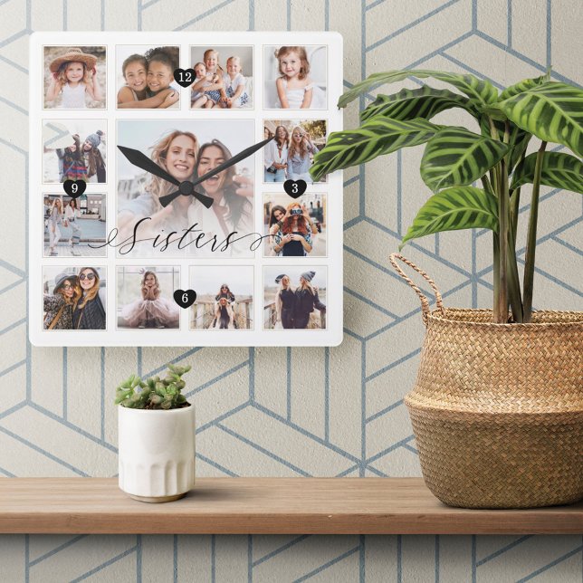 Relógio Quadrado Colagem de Grade de Fotografias da Memória da Famí (Criador carregado)