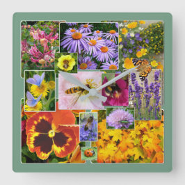 Relógio Quadrado Colagem Floral Colorida